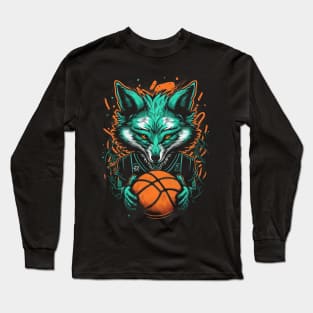 Neon Fox Basketball Player Retro 80s Ball Sports Long Sleeve T-Shirt